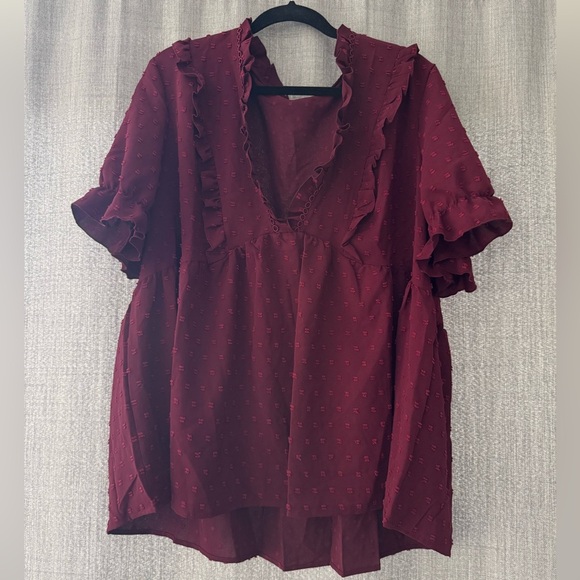 SHEIN Tops - New SHEIN Burgundy Ruffle Blouse